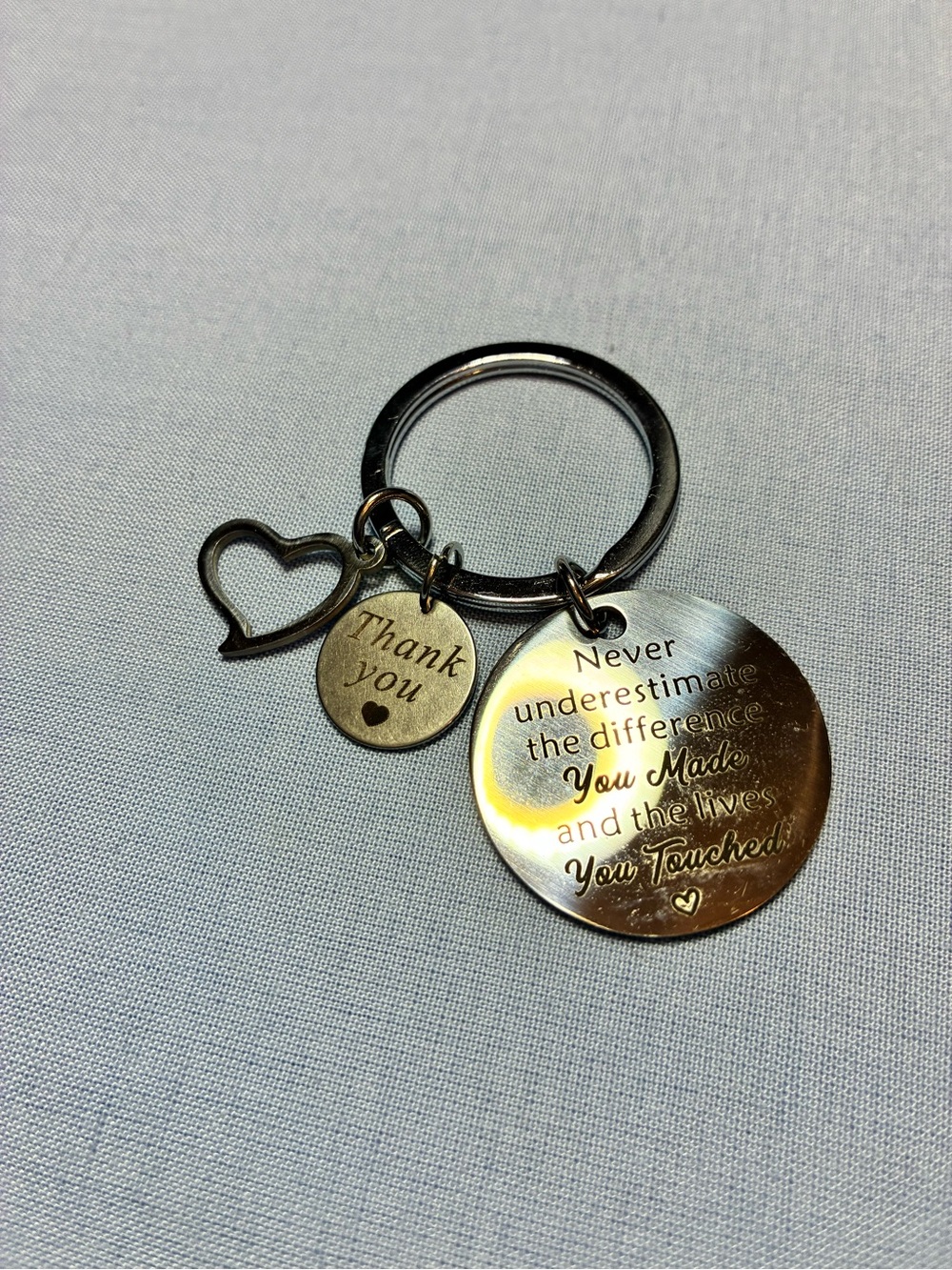 Thank You Heart Keychain with Inspirational Disc - Silver